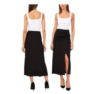 Halogen Ruched Jersey Midi Skirt Black Size XXS NWOT $34 MSRP